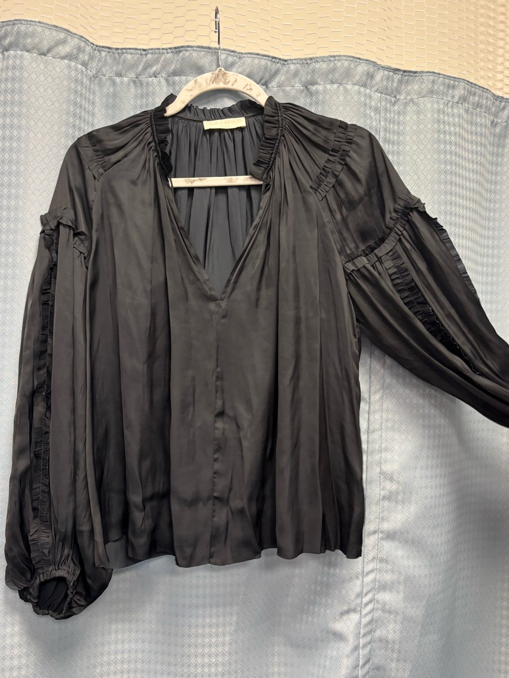 Ulla Johnson Dark Navy Ruffled V-Neck Women's Top EUC Size 0/S